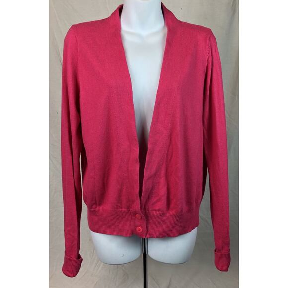 Vintage Worthington Knit Cardigan L Hot Pink Button Plunge Front LongSleeve Y2K - Picture 6 of 6